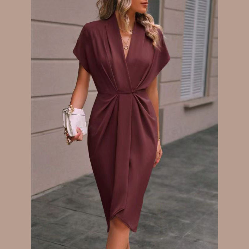 Damen Wickelkleid mit elegantem V-Ausschnitt und Drapierung Drune