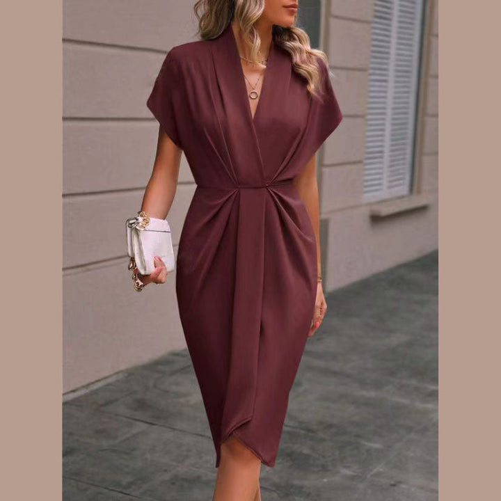 Damen Wickelkleid mit elegantem V-Ausschnitt und Drapierung Drune