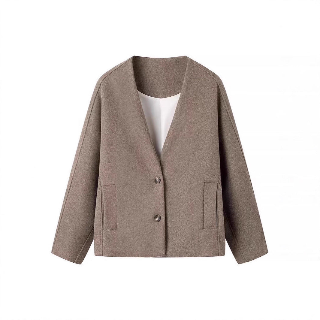 Damen moderne Oversized-Jacke mit eleganter Knopfverschlussverarbeitung Drune