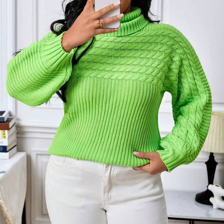 Damen Grobstrickpullover mit weitem Rollkragen und voluminösen Ärmeln Drune