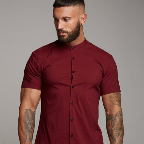 Herren Kurzarm-Hemd mit modernem Stehkragen und elegantem Schnitt Drune
