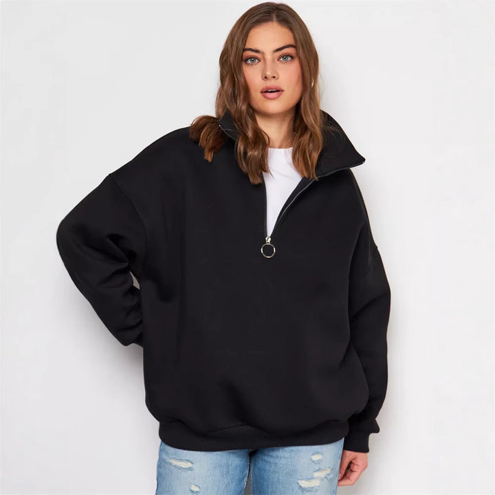 Damen Oversized Kapuzenpullover mit hohem Kragen und Reißverschluss Drune