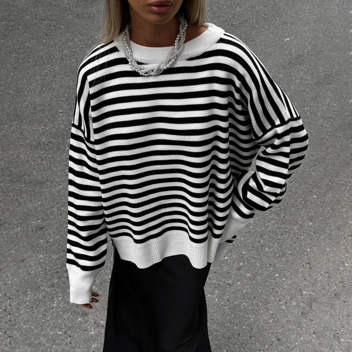 Damen gestreifter Pullover im lässigen Oversized-Stil mit breiten Ärmeln Drune