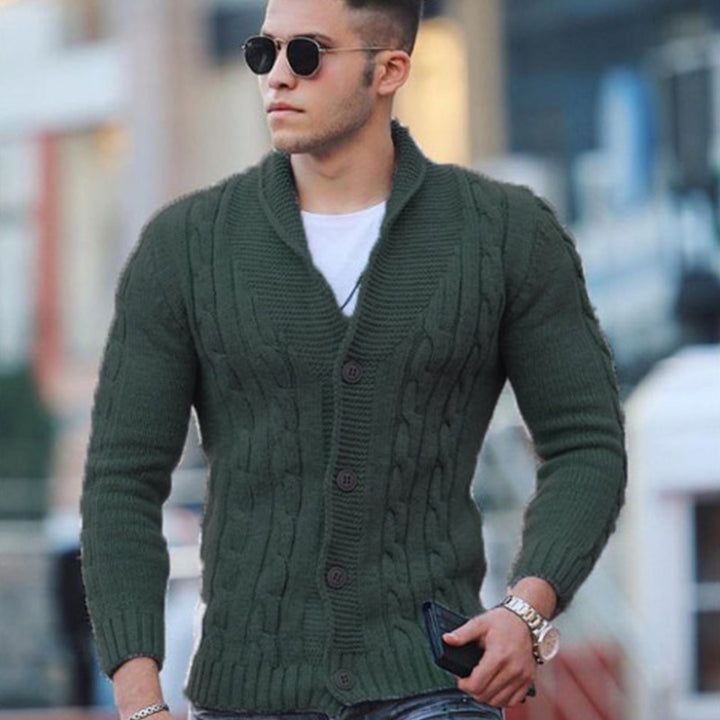Herren Strickjacke mit einzigartigem Zopfmuster und modischem Schalkragen Drune