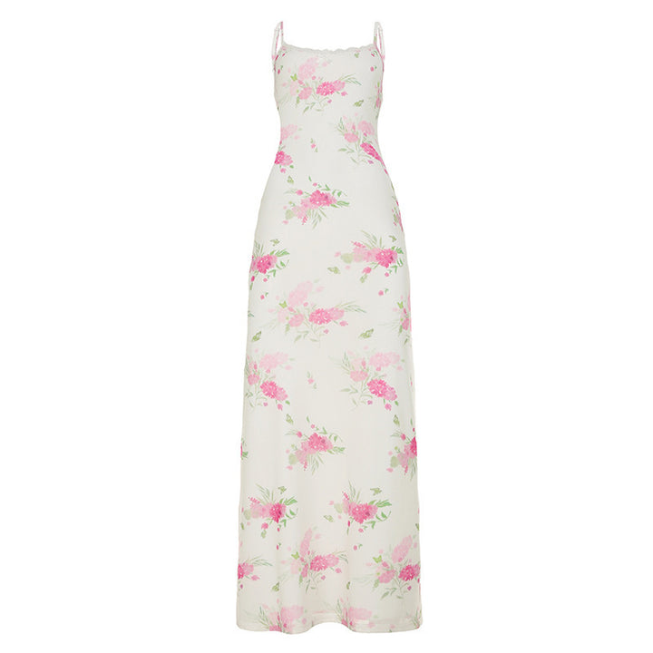 Damen Maxikleid mit floralem Design und eleganten Spaghettiträgern Drune