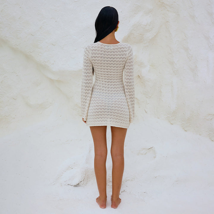Damen Figurbetontes Minikleid mit tiefem Ausschnitt und ausgestellten Ärmeln Drune