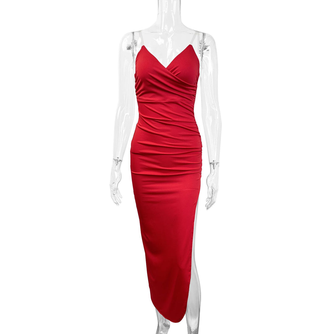 Damen Elegantes Maxikleid mit seitlichem Schlitz und feinen Trägern Drune
