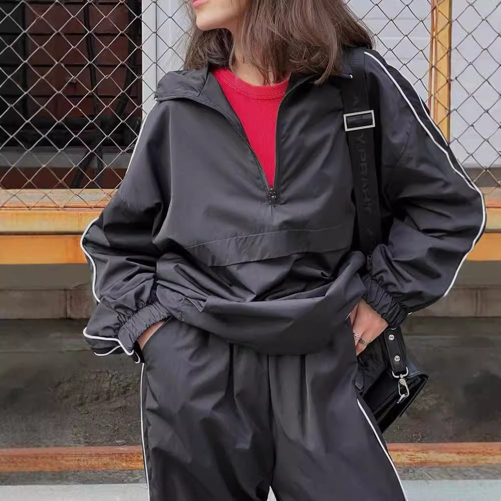 Damen Sportliches Windbreaker und Jogginghose Set Drune