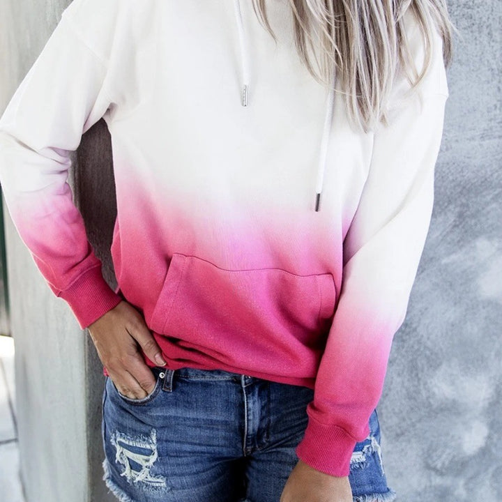 Damen Kapuzenpullover mit modernen Farbverlauf und praktischen Kängurutaschen Drune