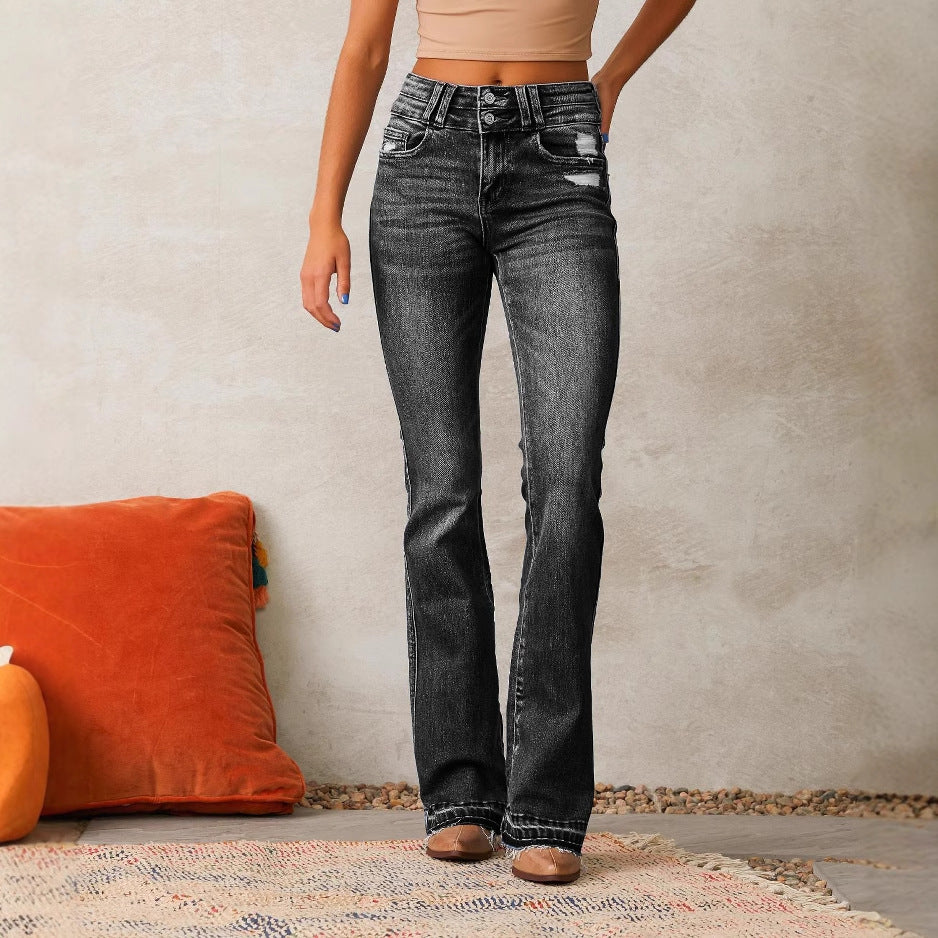 Damen Bootcut Jeans mit hoher Taille und authentischen Distressed-Details Drune