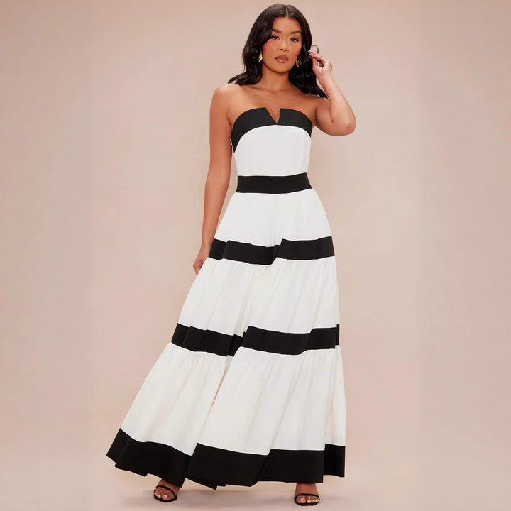 Damen Maxikleid mit schulterfreiem Design und weitem Rock Drune