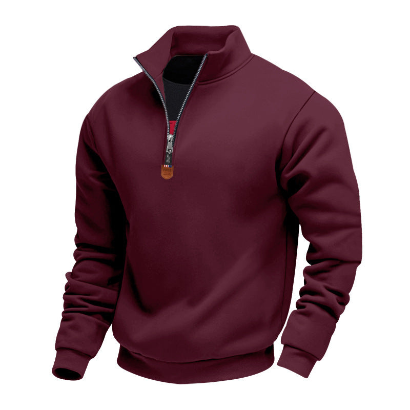 Herren nan Premium-Halbzip-Sweatshirt mit hohem Stehkragen, robustem Reißverschluss und geripptem Saum Drune