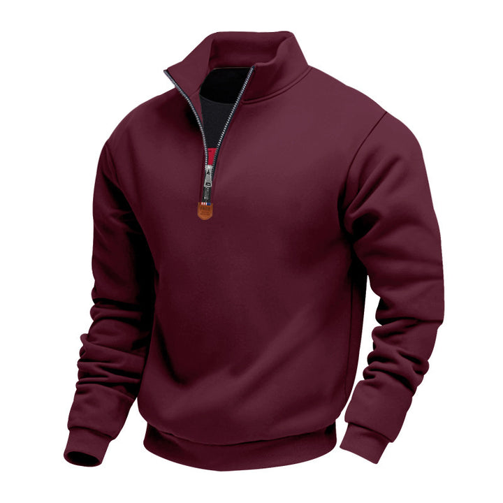Herren nan Premium-Halbzip-Sweatshirt mit hohem Stehkragen, robustem Reißverschluss und geripptem Saum Drune