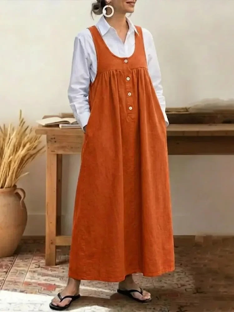 Damen Maxikleid mit Knopf- und Taschen-Details Drune