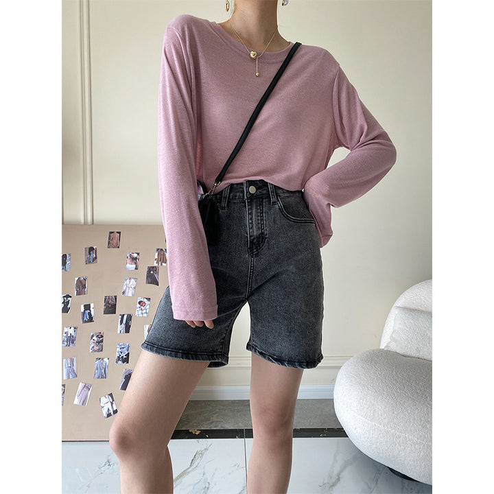 Damen Bequeme Denim-Shorts mit hohem Bund Drune