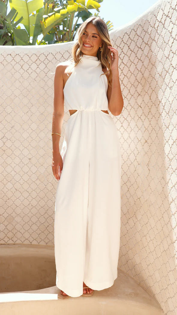 Damen Eleganter Jumpsuit mit hohem Kragen und Cut-Out-Details Drune