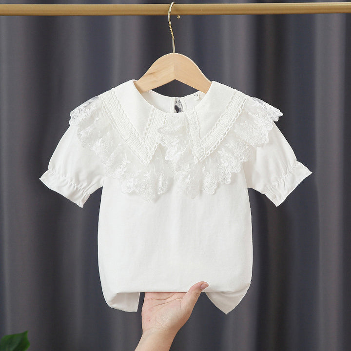 Mädchen Bluse mit Spitzenkragen und Rüschendetails Drune