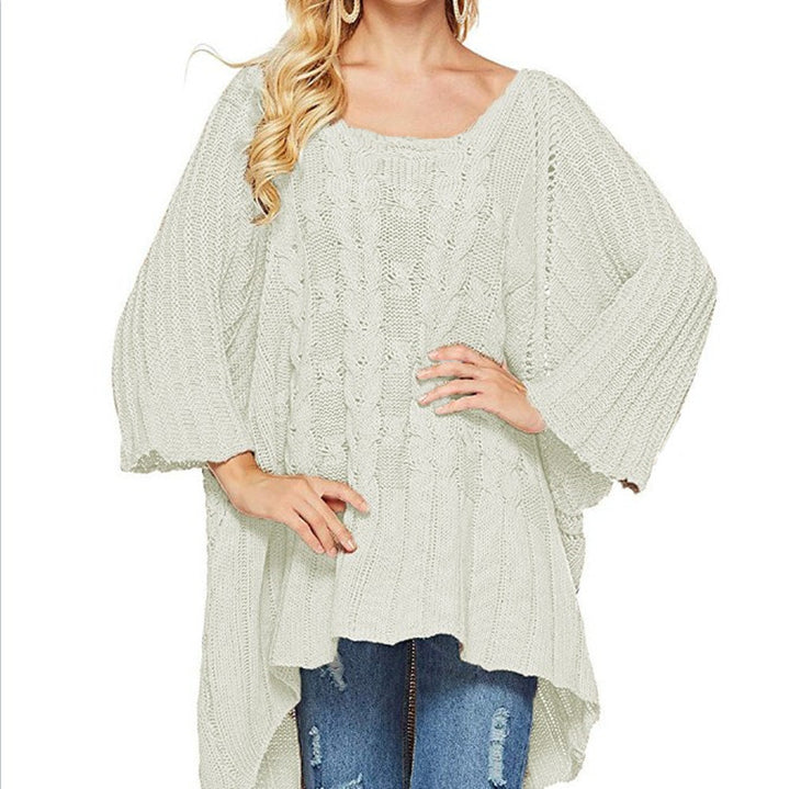 Damen Grobstrick-Poncho mit modischem Zopfmuster und weiten Ärmeln Drune