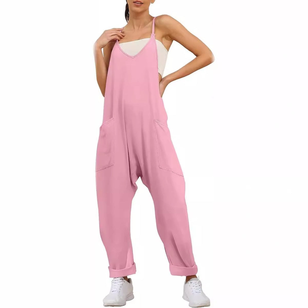 Damen Lässiger Overall mit tiefem Ausschnitt und praktischen Taschen Drune