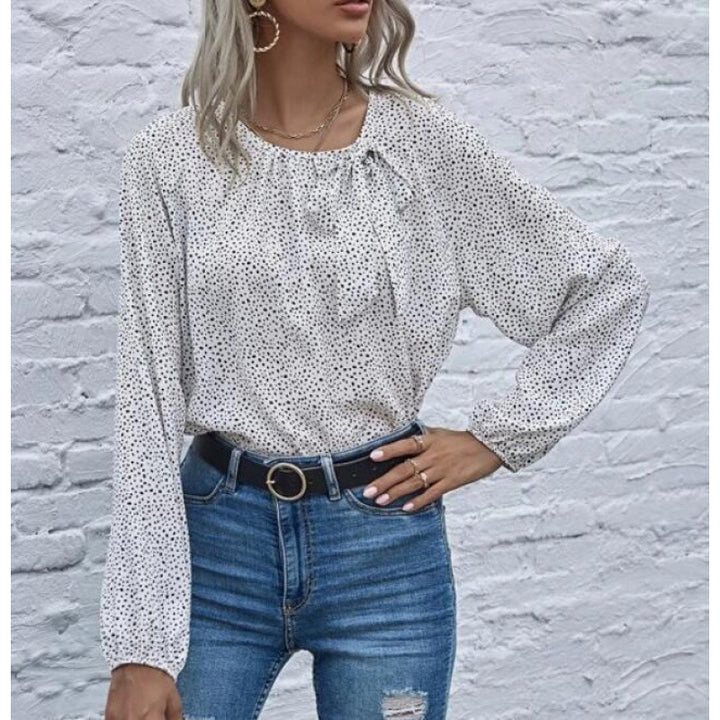 Damen Bluse mit dekorativem Rüschendetail und modernem Allover-Muster Drune