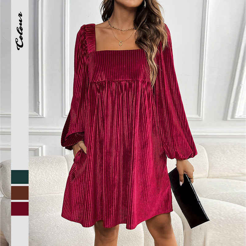 Damen Oversized Kleid mit eleganter Rüschendetail und luxuriösem Cordstoff Drune