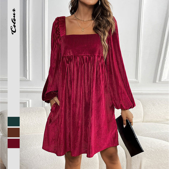 Damen Oversized Kleid mit eleganter Rüschendetail und luxuriösem Cordstoff Drune