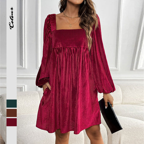 Damen Oversized Kleid mit eleganter Rüschendetail und luxuriösem Cordstoff Drune