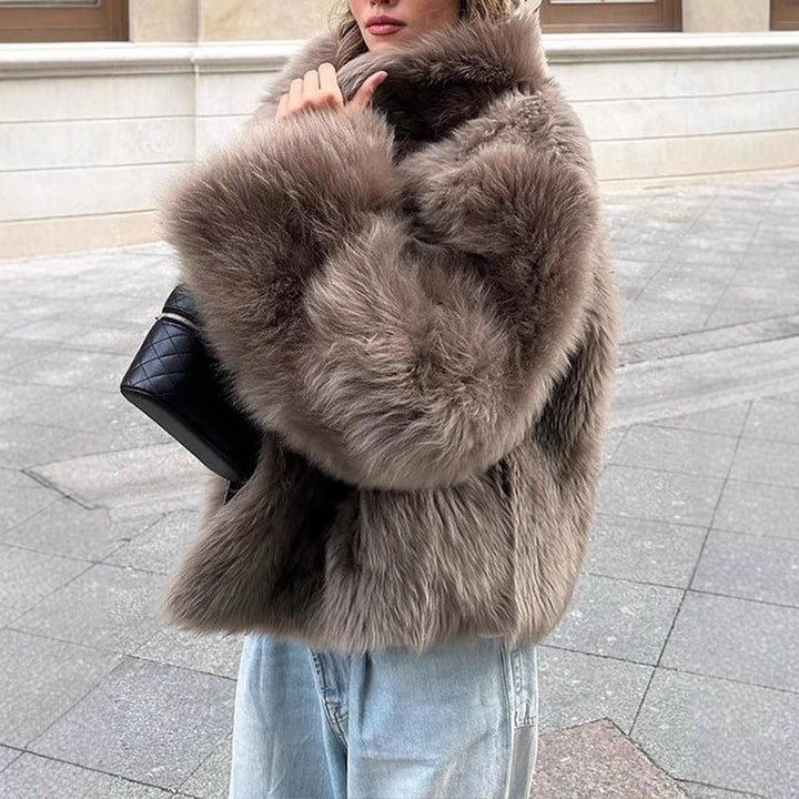 Damen Pelzjacke im modernen Oversize-Stil mit gemütlichem Kragen Drune