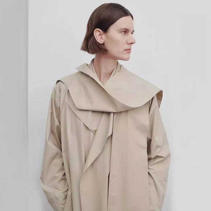 Damen Langer Oversize-Trenchcoat mit breitem Kragen Drune