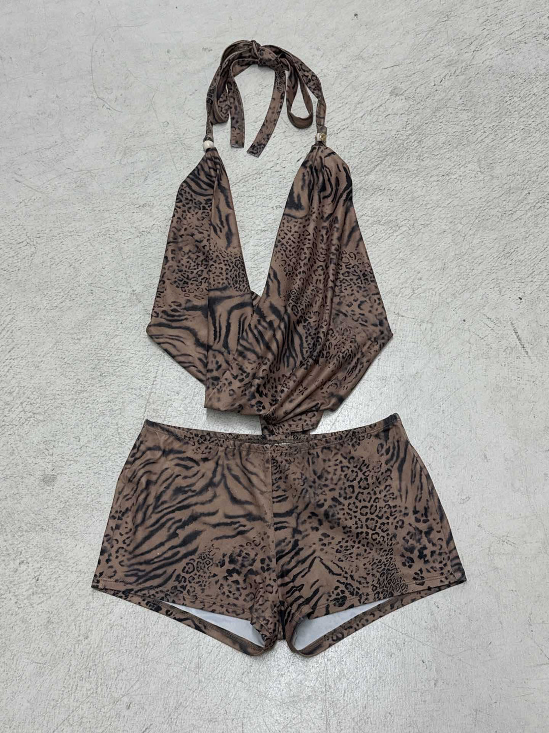 Damen Hochgeschlossenen Badeanzug mit modischem Animal-Print Drune