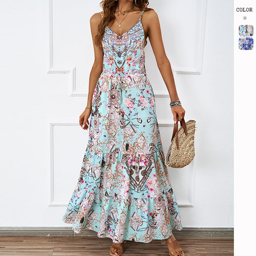 Damen Maxikleid mit floralem Design und seitlichen Taschen Drune