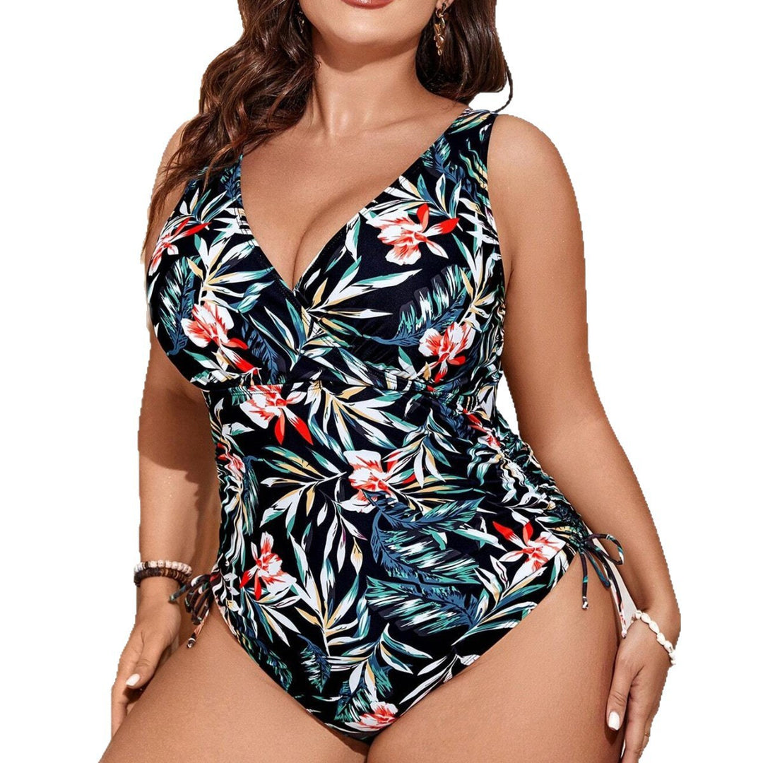 Damen Einteiler Badeanzug mit floralem Wickeldesign und figurformenden Raffungen Drune
