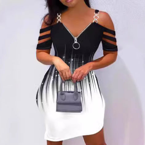 Damen Kleid mit Off-Shoulder-Design und Reißverschluss-Detail Drune