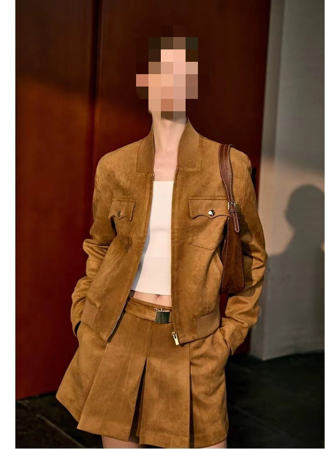 Damen Wildleder-Bomberjacke mit praktischen Taschen und stylischem Schnitt Drune