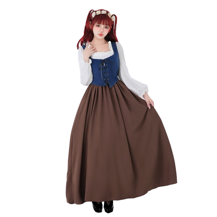 Damen nan mittelalterliches Dirndlkleid mit Schnürmieder, weiten Rüschenärmeln und bodenlangem Rock Drune