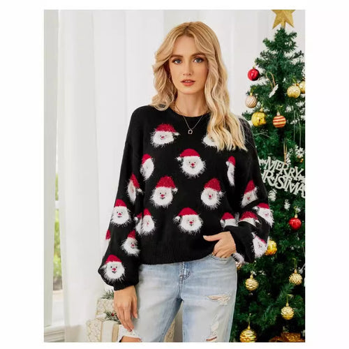 Damen festlicher Pullover mit weihnachtlichem Santa-Muster Drune