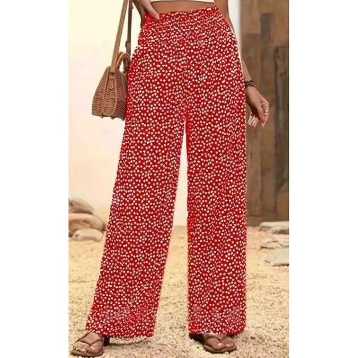 Damen Weite Blumenmuster-Hose mit elastischem Bund und hohem Taillenschnitt Drune