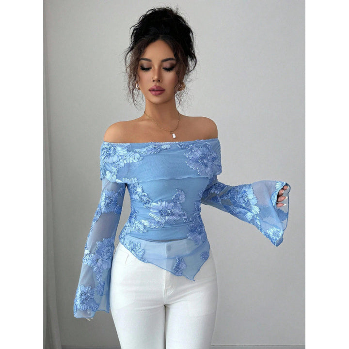 Damen Elegantem Oberteil mit Schulterfreiem Design und Blumenmuster Drune