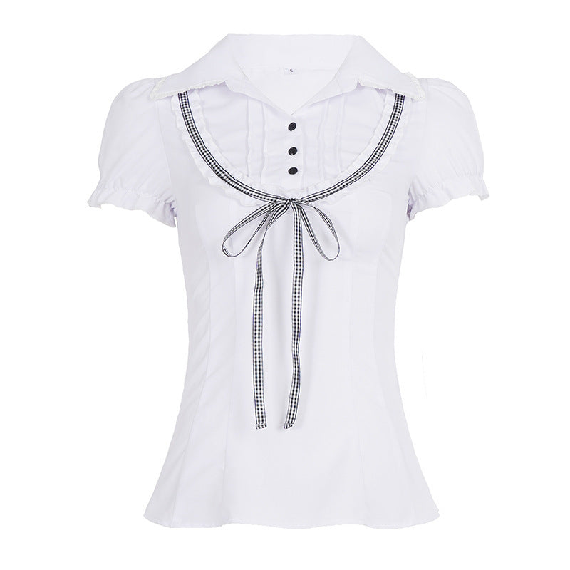 Damenbluse mit Rüschendetails und kontrastierendem Halsband Drune