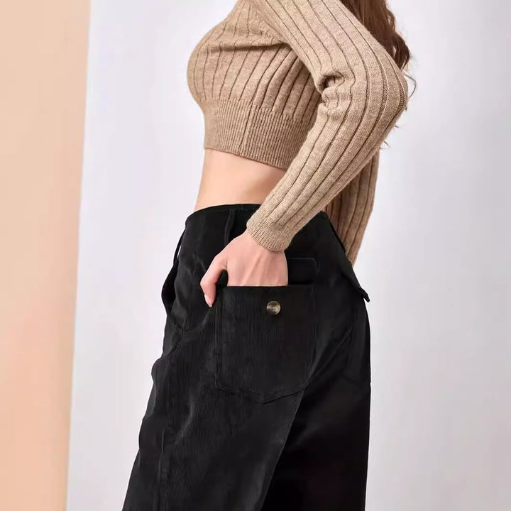 Damenweite Cordhose mit eleganter Bundfalten-Optik Drune