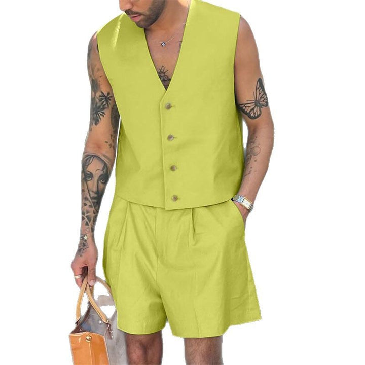 Damen nan elegantes maßgeschneidertes Ensemble mit taillierter Weste und hochtaillierten Shorts Drune