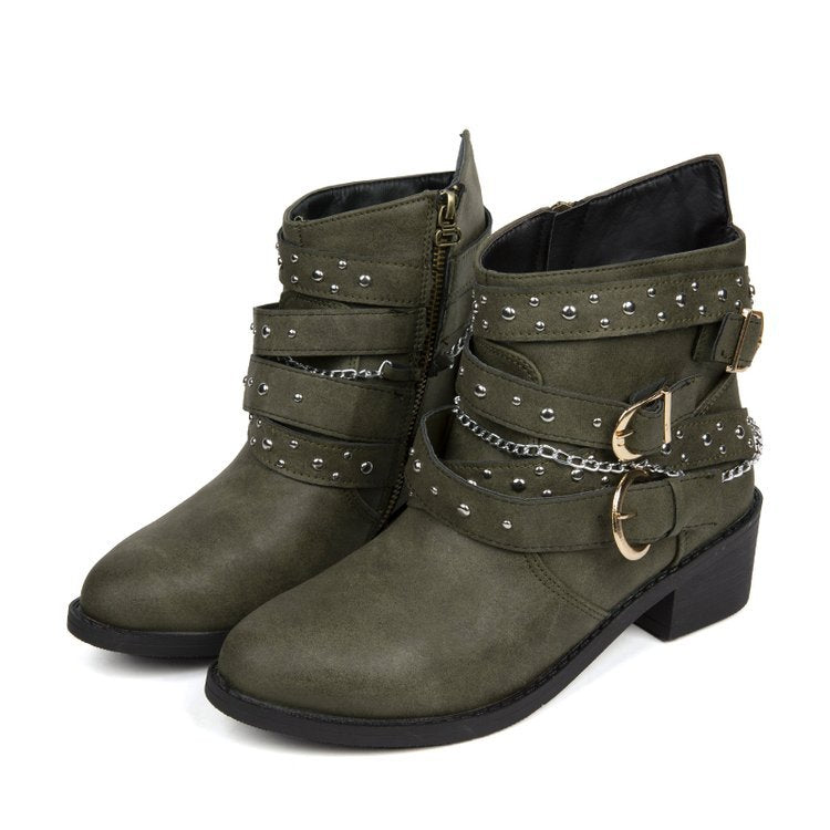 Damen Stiefeletten mit modischem Riemen-Design und dekorativen Akzenten Drune