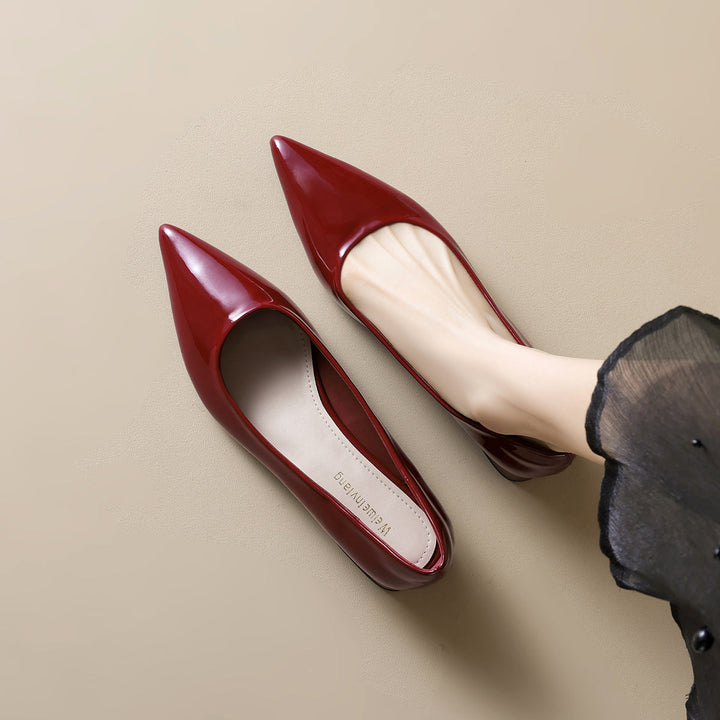 Damen elegante Ballerinas mit spitzem Zehenbereich und komfortablem Blockabsatz Drune