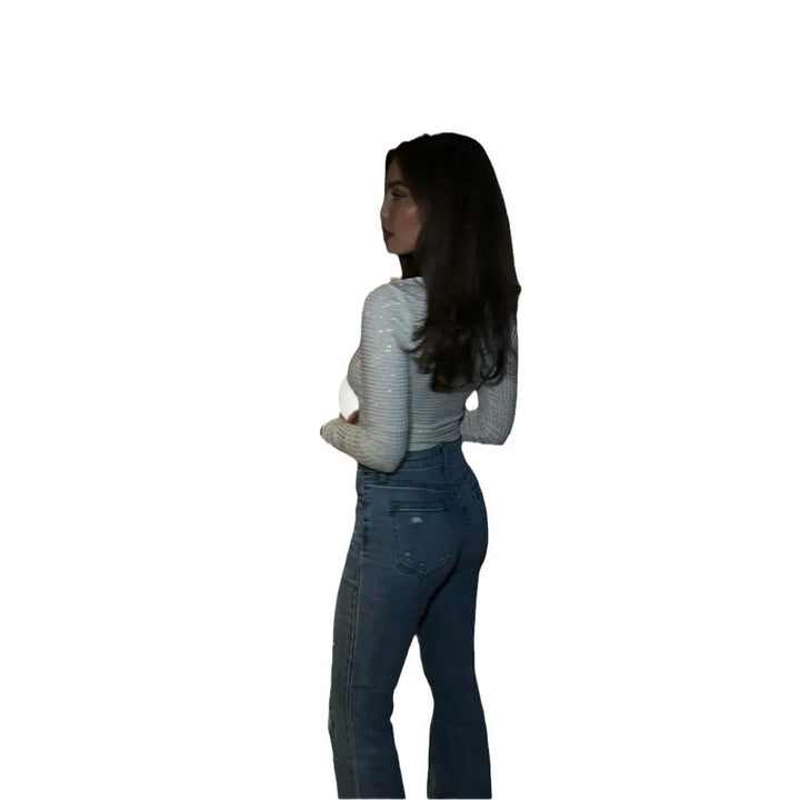 Damen figurbetontes Longsleeve-Oberteil mit Raffungen Drune