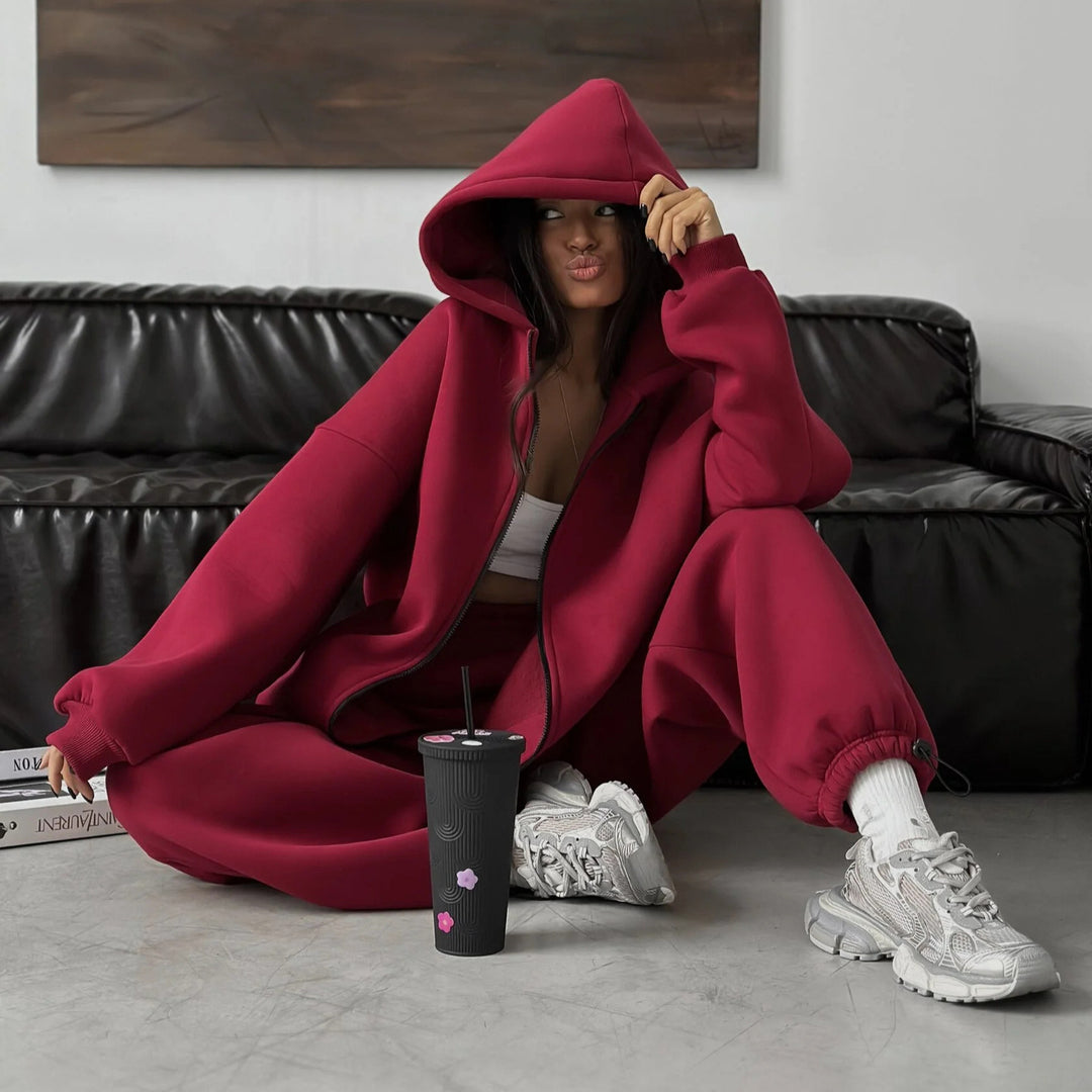 Damen lässiger Oversized-Hoodie und Jogginghose Set mit elastischen Bündchen und bequemer Passform Drune