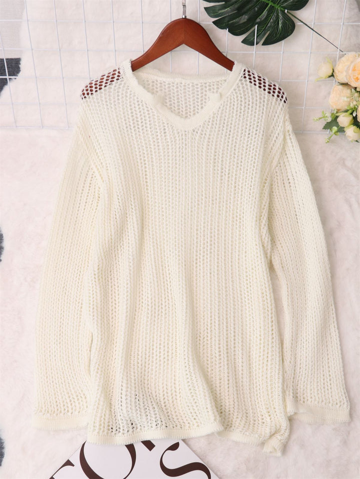 Damen luftiger Strickpullover mit modernem Netzdesign Drune