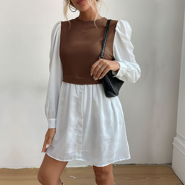 Damen Kleid mit kontrastierenden Ärmeln im Blusenstil Drune