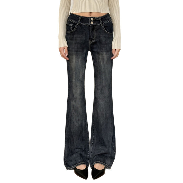 Damen Schlagjeans mit hohem Bund und flexibel einstellbarem Taillenbund Drune