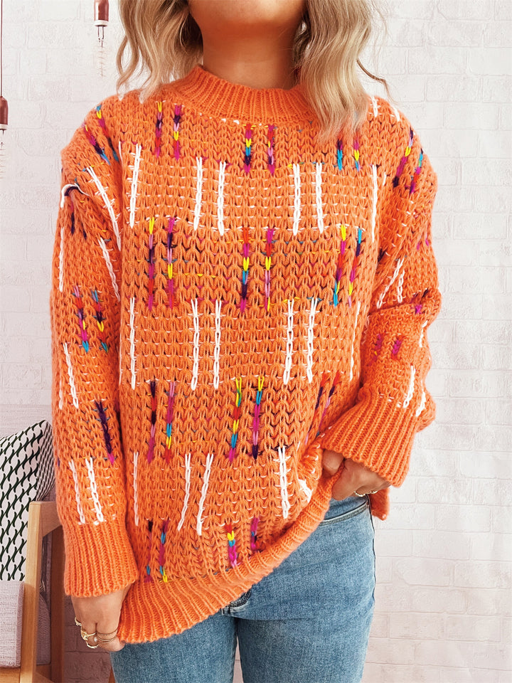Damen lässiger Strickpullover mit vielseitigem Farbenspiel und hohem Kragen Drune