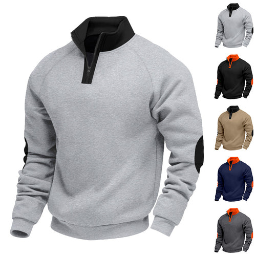 Herren modischer Sweatpullover mit halbem Reißverschluss und kontrastierenden Ellenbogenpatches Drune